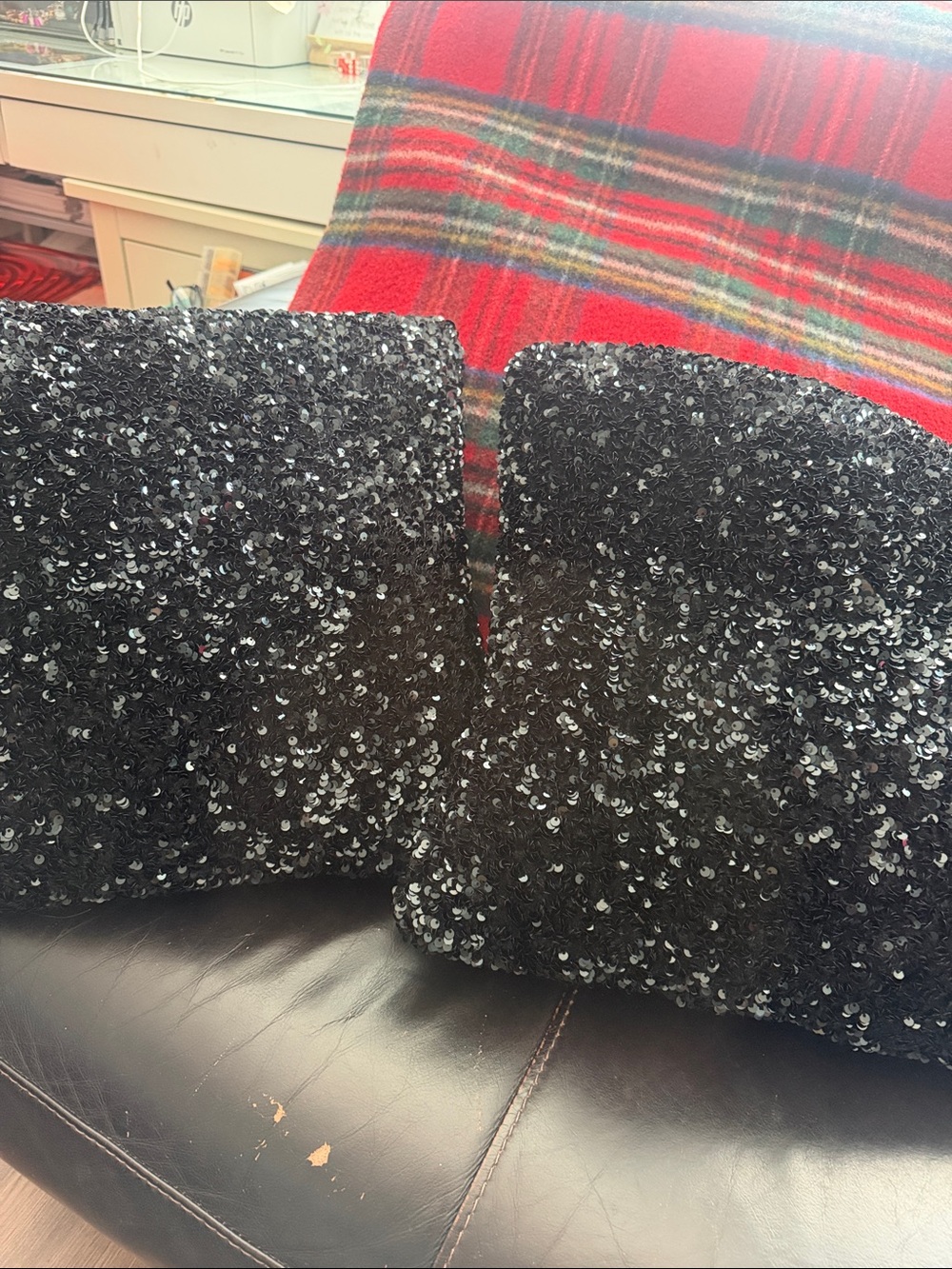 Pair of Black Sequin Decorative Throw Pillows